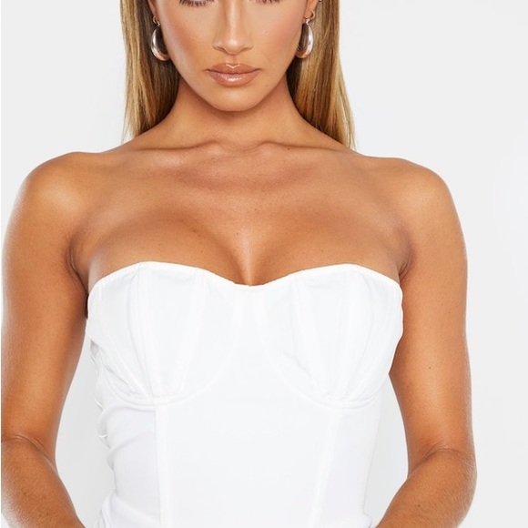 White Ruched Strapless Bodycon Dress - Picture 2 of 5
